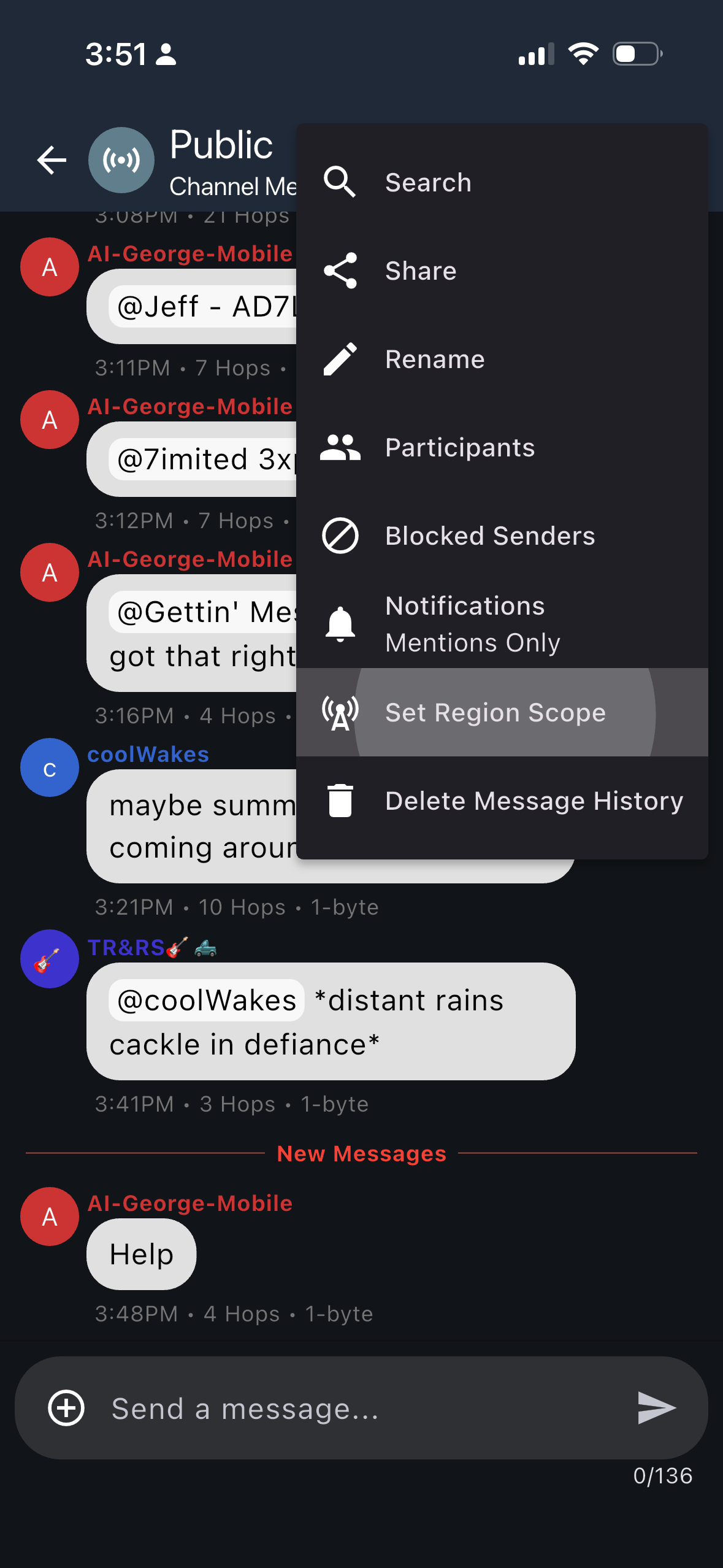 Channel ⋮ menu with Set Region Scope option