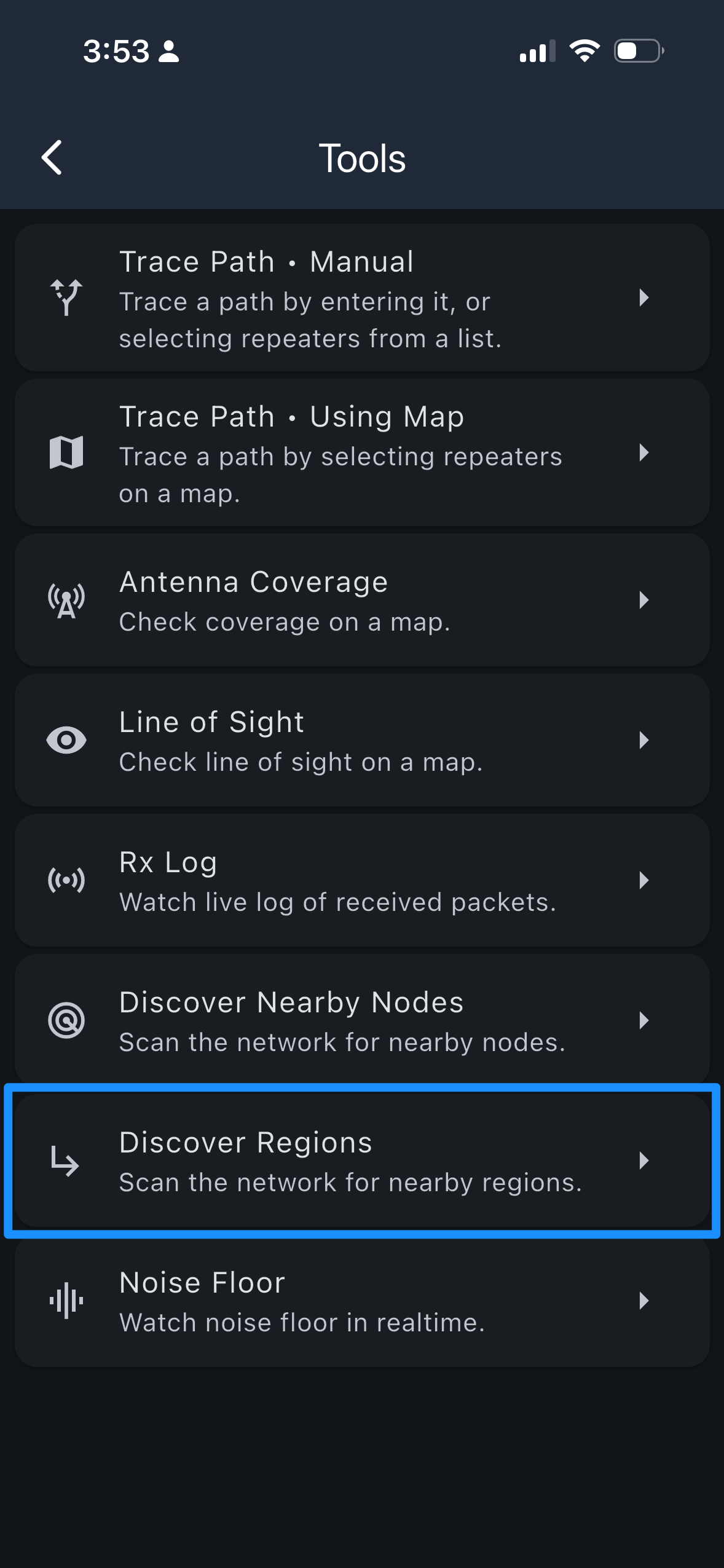 Tools menu with Discover Regions highlighted